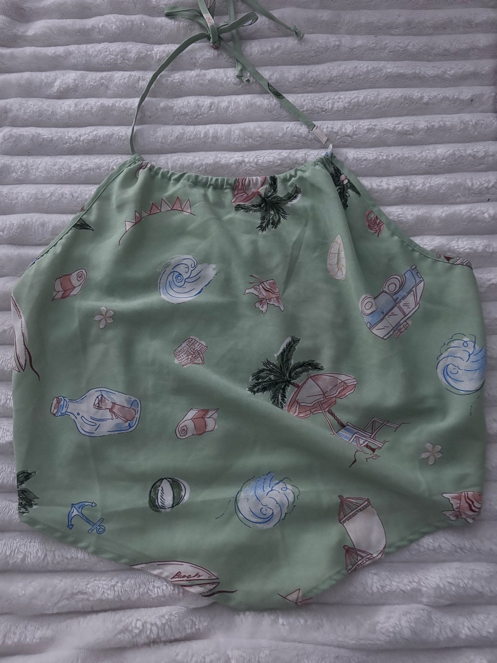 Green Tropical Print Halter Crop Top